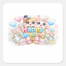 Süße Kawaii Glückliche Hochzeitspaar-Tiere Pastell