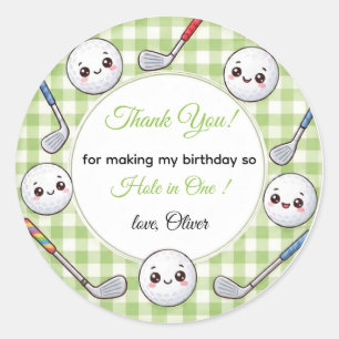 Süße Kawaii-Golf-Geburtstags-Grün Gingham Runder Aufkleber