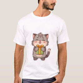 Süße Kawaii Graue Kitty umarmt Blumen-Geschenkbox T-Shirt