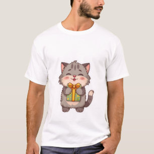 Süße Kawaii Graue Kitty umarmt Blumen-Geschenkbox T-Shirt