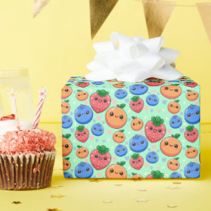 Süße Kawaii grüne orange blaue Frucht geschlechtsn Geschenkpapier