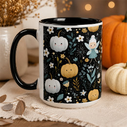 Süße Kawaii-Halloween-Fee und pastellfarbene Kürbi Tasse