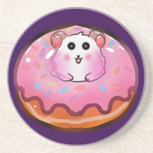 Süße Kawaii-Hamster in rosa Glasur-Donut-Kunst Getränkeuntersetzer