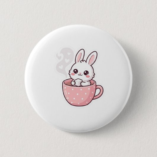 :  Süße Kawaii-Häschen-in-Teetasse-Taste. Button (Vorderseite)