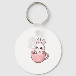 :  Süße Kawaii-Häschen-in-Teetasse-Taste. Schlüsselanhänger