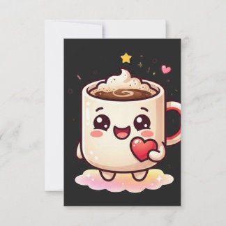 Süße Kawaii-Heißgetränk-Tasse mit Herz-Vektor-Illu Dankeskarte