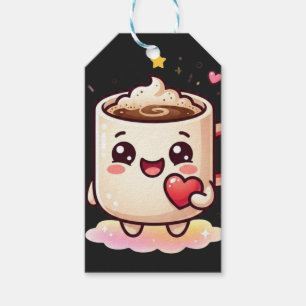 Süße Kawaii-Heißgetränk-Tasse mit Herz-Vektor-Illu Geschenkanhänger