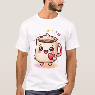 Süße Kawaii-Heißgetränk-Tasse mit Herz-Vektor-Illu T-Shirt