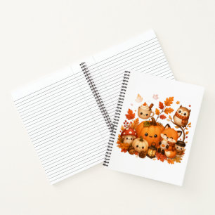 Süße Kawaii Herbst-Kürbis-Fuchs-Eule Herbsttiere Notizblock