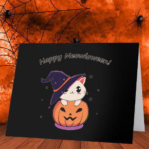 Süße Kawaii Hexenkatze in Halloween-Kürbis Dankeskarte