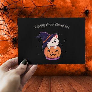 Süße Kawaii Hexenkatze in Halloween-Kürbis Postkarte