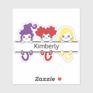 Süße Kawaii-Hexenschwestern-Katzen Namensmonogramm Aufkleber