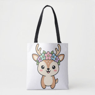 Süße Kawaii-Hirsche mit Blumenkrone Cartoon-Illust Tasche