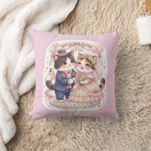 Süße Kawaii Hochzeitskatzen Frisch Vermählt Rosa W Kissen