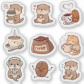 Süße Kawaii-Kaffeefischotter-Aufkleberbögen Aufkleber (Vorderseite)