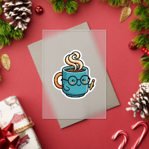 Süße Kawaii-Kaffeetasse mit Lesebrille Sticker Acryleinladungen