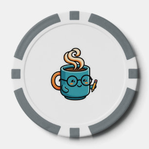 Süße Kawaii-Kaffeetasse mit Lesebrille Sticker Pokerchips