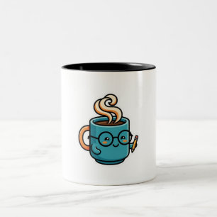 Süße Kawaii-Kaffeetasse mit Lesebrille Sticker Zweifarbige Tasse