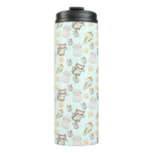 Süße Kawaii Kätzchen & Pfoten Muster Thermobecher Thermosbecher