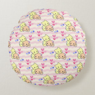 Süße Kawaii Kätzchen Rosa Pastell Dekoratives Rund Rundes Kissen