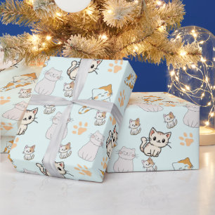 Süße Kawaii-Kätzchen und Pfoten Muster Geschenkpap Geschenkpapier