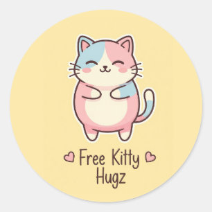 Süße Kawaii-Katze Kostenlose Pup-Hugz-Pastel-Die-C Runder Aufkleber
