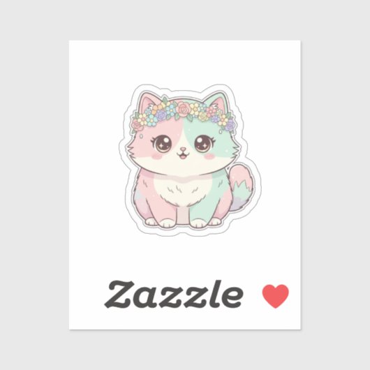 Süße Kawaii-Katze mit Blumenkrone Aufkleber (Blatt)