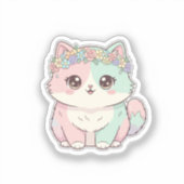 Süße Kawaii-Katze mit Blumenkrone Aufkleber (Vorderseite)