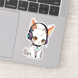 Süße Kawaii-Katze mit Kopfhörern Aufkleber