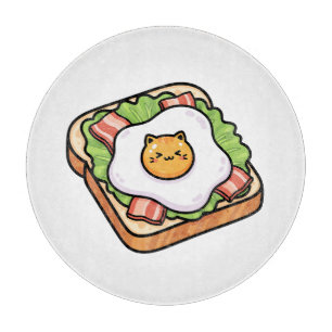 Süße Kawaii-Katze Spiegelei auf Toast Illustration Schneidebrett