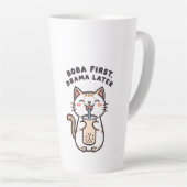 Süße Kawaii-Katze trinkt Bubble Tea Milchtasse (Rechte Ecke)
