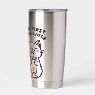 Süße Kawaii-Katze trinkt Bubble Tea Thermobecher