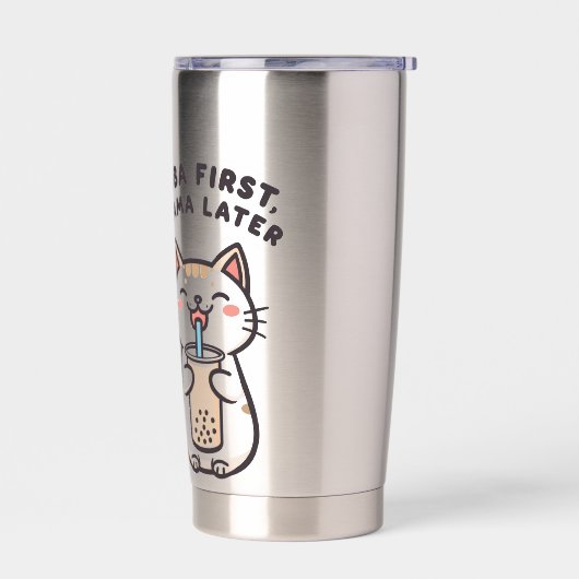 Süße Kawaii-Katze trinkt Bubble Tea Thermobecher (Links)
