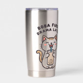 Süße Kawaii-Katze trinkt Bubble Tea Thermobecher (Vorderseite)