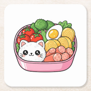 Süße Kawaii-Katzen-Bento-Box Rechteckiger Pappuntersetzer
