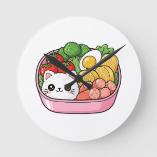 Süße Kawaii-Katzen-Bento-Box Runde Wanduhr