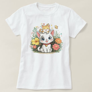 Süße Kawaii-Katzen-Blumen-Illustration | Adorable  T-Shirt