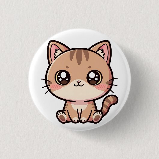 Süße Kawaii-Katzen-Chibi-Illustration Button (Vorderseite)