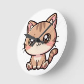 Süße Kawaii-Katzen-Chibi-Illustration Runde Wanduhr (Winkel)