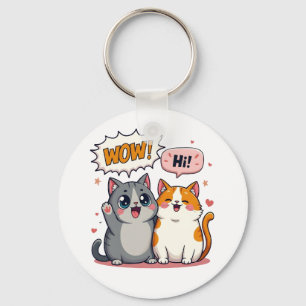 Süße Kawaii-Katzen-Comic-Anhänger mit Wow und Hi Schlüsselanhänger