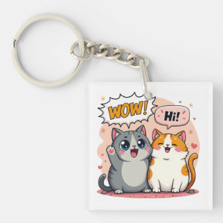Süße Kawaii-Katzen-Comic-Anhänger mit Wow und Hi Schlüsselanhänger