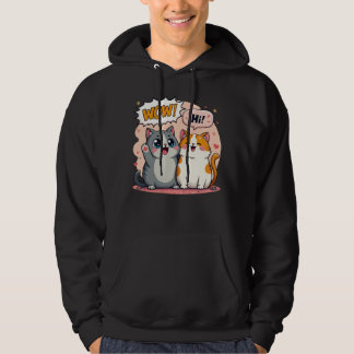 Süße Kawaii-Katzen-Comic-Sagt-Wow-und-Hallo-Pullov Hoodie