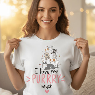 Süße Kawaii Katzen Ich Liebe Dich Purrrr Viel Herz T-Shirt