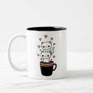 Süße Kawaii-Katzen-Kaffeetasse Zweifarbiges Tasse
