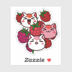 Süße Kawaii-Katzen mit Himbeeren Aufkleber