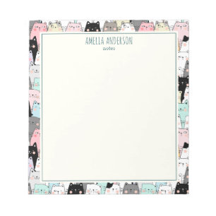 Süße Kawaii-Katzen-Muster Personalisierter Name Notizblock