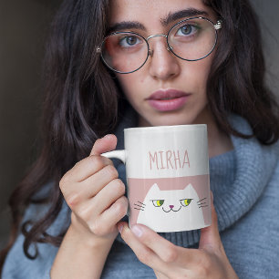 Süße Kawaii Katzen Name Tasse Minimal Pink Geschen