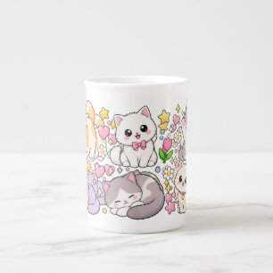 Süße Kawaii Katzen – Pastellfarben, Spielend & Anb Porzellantasse