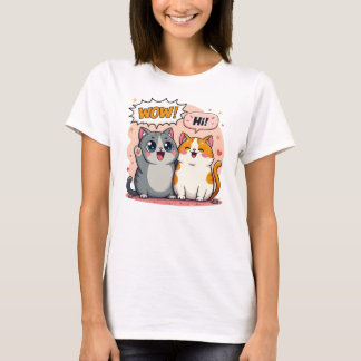 Süße Kawaii-Katzen sagen Wow und Hi Comic-Art T-Shirt