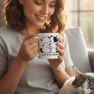Süße Kawaii-Katzen Umarmen Liebe Bist Du und Ich Kaffeetasse